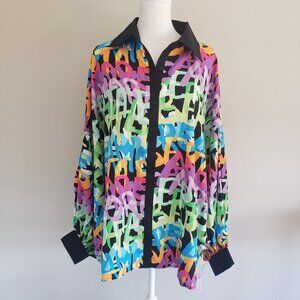 NEW Live 4 Truth Colorful Tossed Letters Oversized Wide Sleeves Blouse Size M